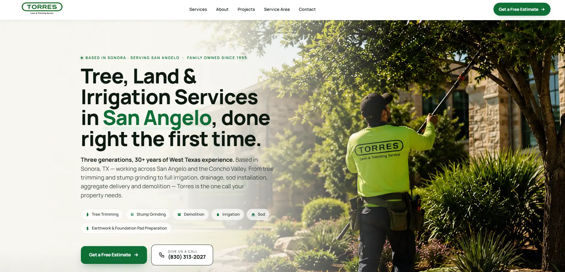 Torres Lawn & Tree Trimming website for a West Texas lawn service